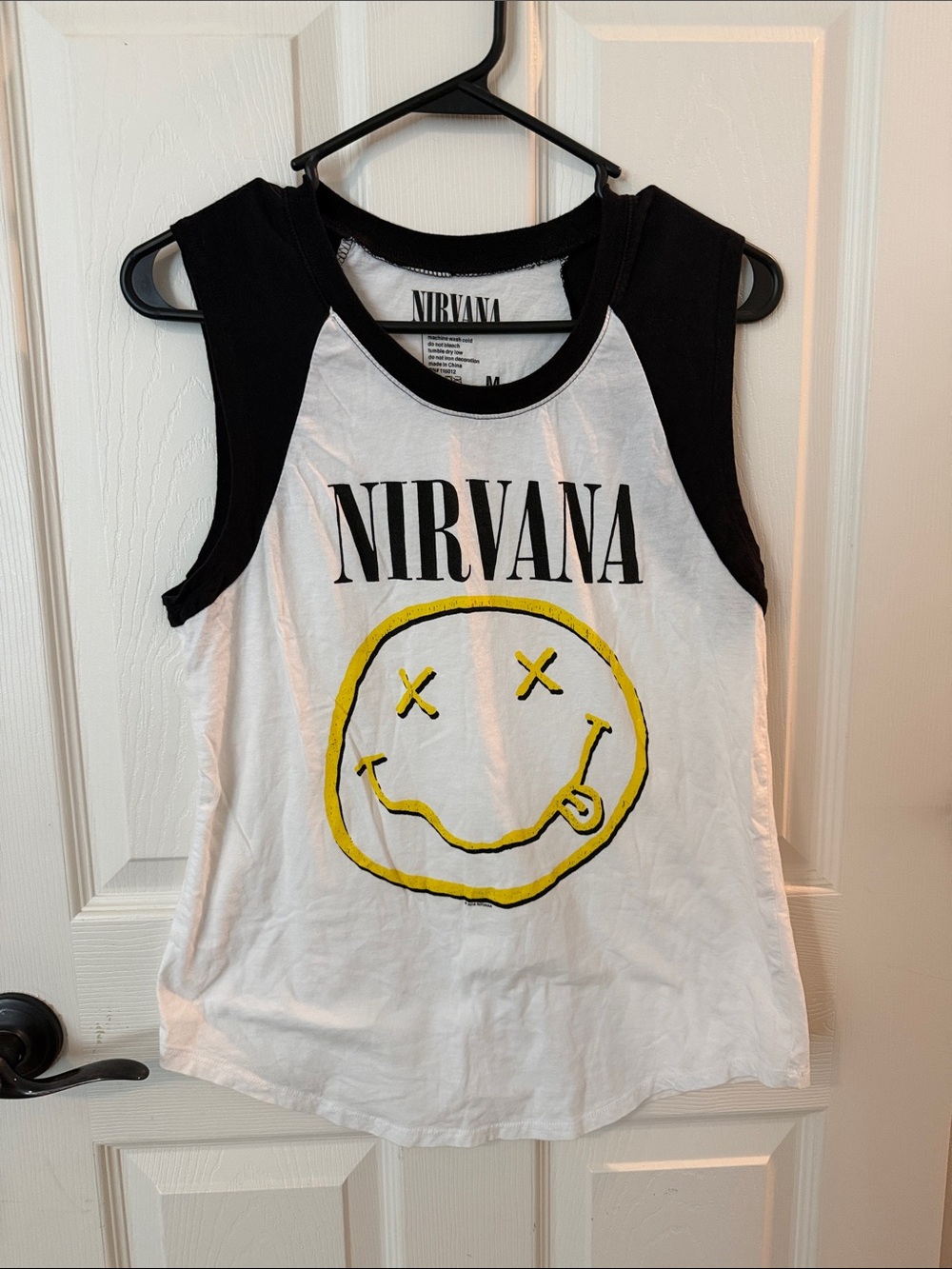 NIRVANA Contrast Raglan Tank with Yellow Smiley Graphic